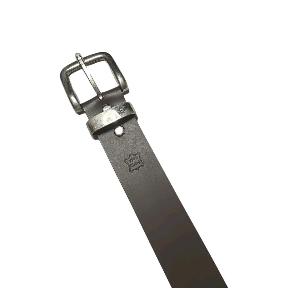 Vero Cuoio Men's Brown Leather Belt Size 38 Silver Buckle Denim Jeans 1.5" Wide
